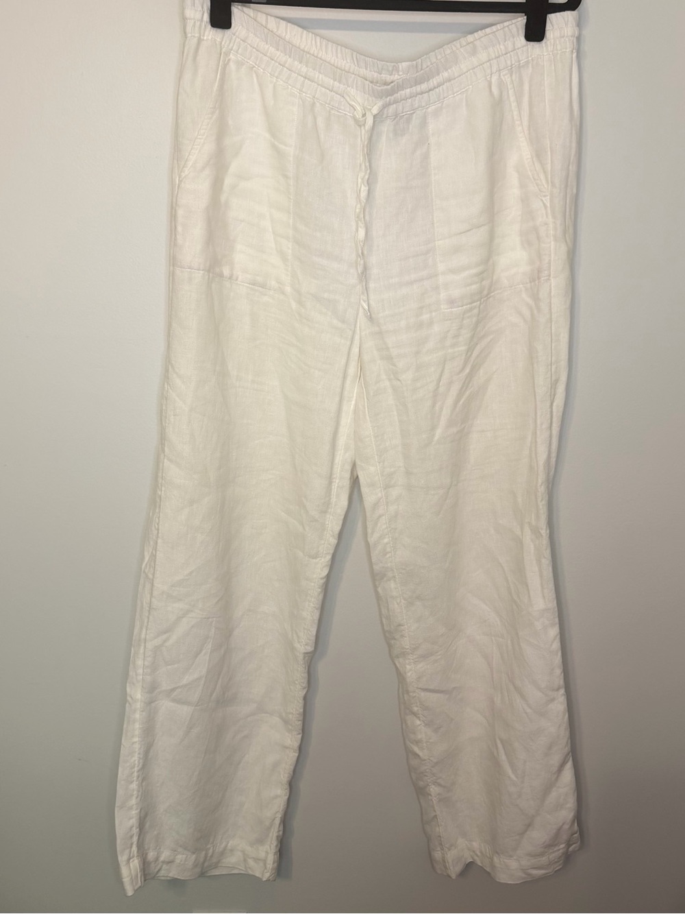 Chico’s Women’s Size 1.5 Regular US 10 White 100% Linen Pull-On Drawstring Pants